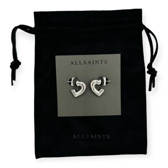~All Saints Small Heart Huggie Hoop Earrings Set NWT - Picture 1 of 4